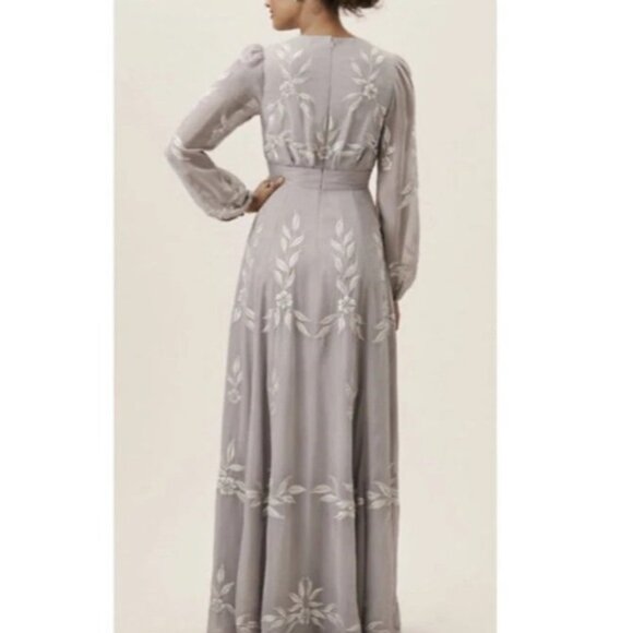 Women's BHLDN Anthropologie Long Sleeve Embroidered Belize Dress Size 0 Wedding - Picture 2 of 11
